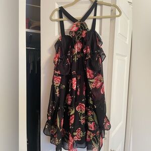 Floral Black and Red Colder Shojdler  Dress